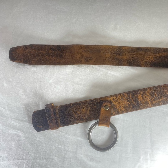 Vintage Y2K Genuine Leather Belt Brown Distressed Western Classic Unisex - Picture 5 of 9